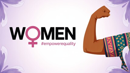 Women’s Equality Day Illustration Strong Woman in Traditional Attire Raising Fist in Empowerment