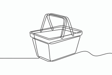 Simple line drawing of a shopping basket isolated on white background