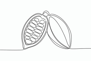 Continuous line drawing of a cacao pod isolated on white background