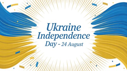 Ukraine Independence Day Celebration Banner, 24 August with Blue and Yellow Ribbon Design