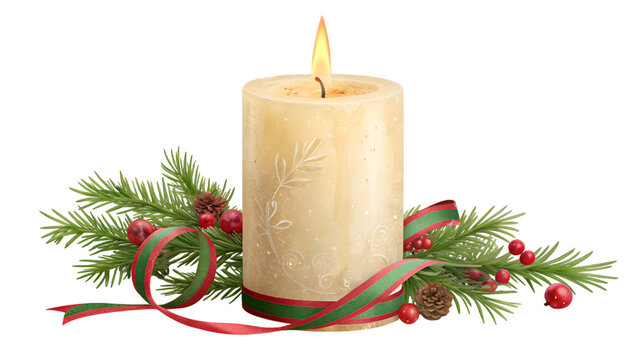 christmas candle and decorations, Christmas ornaments decorative candle isolated on transparent background - Powered by Adobe