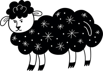 Funny Christmas sheep. Christmas, New year concept. Cute hand drawn illustration