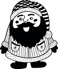 Funny Christmas gnome with bag and candy. The concept of Christmas, New Year. Cute hand-drawn illustration
