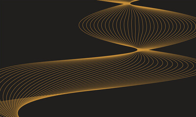 abstract simple golden colour carve wave line pattern with black background