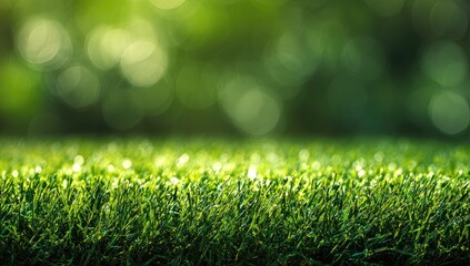 Naklejka premium Lush green grass in sunlight, blurred background