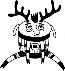 Funny Christmas deer with tree toys. Christmas, New year concept. Cute hand drawn illustration