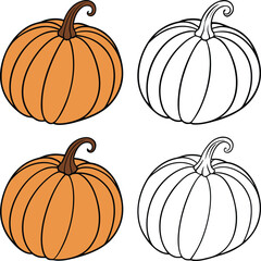 Pumpkin Clipart Set in Color and Outline for Autumn and Thanksgiving
