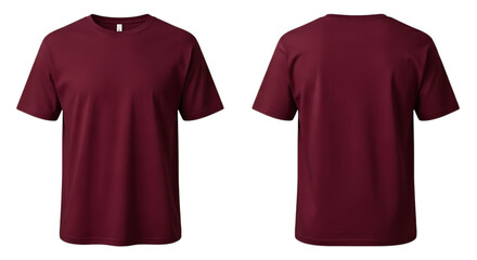 Maroon v neck t shirt front and back view isolated on transparent background
