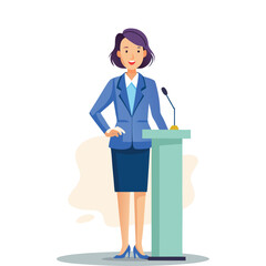 Confident Corporate Woman Giving Public Speech Illustration – Empowering Female Speaker in Business Attire – Vector Design for Presentation, Leadership, and Communication Concepts