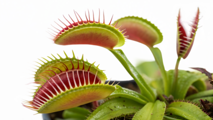 Transparently detailed image of Venus flytrap (Dionaea muscipula) isolated on white background PNG. AI GENERATED.