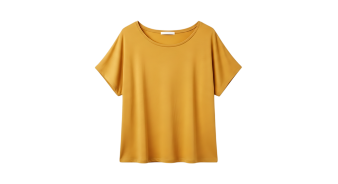 Yellow short sleeve loose fit tunic dress isolated on transparent background