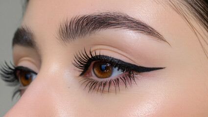 Obraz premium Defined Gaze: A Close-up of Eyes Featuring Perfect Eyeliner and Voluminous Lashes 