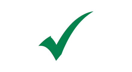 A vibrant green check mark symbol indicating success or approval isolated on transparent background