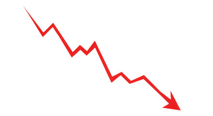 Sharp red downward trending graph line with arrow indicating financial loss or economic decline isolated on transparent background