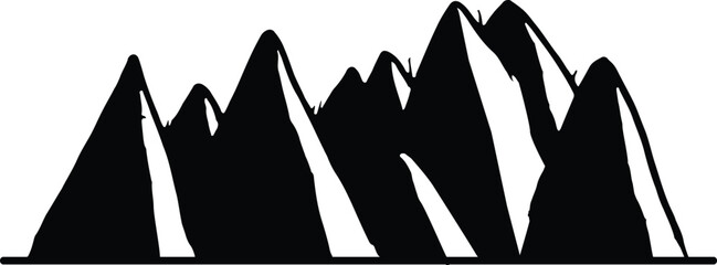 Mountain silhouette - vector icon. Rocky peaks. Mountains ranges. Black and white mountain icon