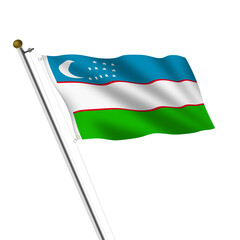 Uzbekistan flagpole 3d illustration with clipping path