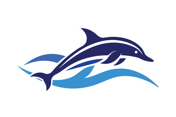 Obraz premium Stylized Dolphin Jumping Over Waves Blue Vector Illustration on White Background