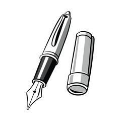 Elegant Fountain Pen and Case Illustration Vector Graphic on White Background