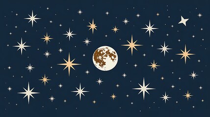 Naklejka premium Celestial night sky with moon and scattered stars space
