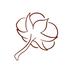 Simple line art style logo of a cotton boll with stem isolated on white background. Ideal for textile industry, organic product, label, eco design and botanical illustration.