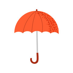 Colorful red open umbrella in flat style. Rainy season. Hand drawn vector illustration.