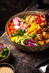 Vegan healthy poke bowl with tofu