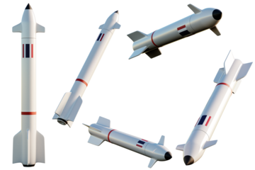 Five missiles with the Thailand flag on transparent background. 3D Render