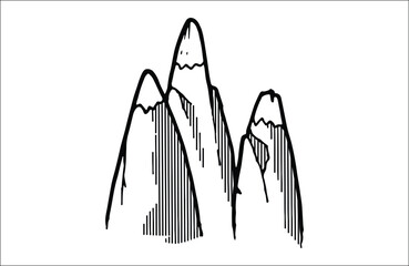 Mountain silhouette - vector icon. Rocky peaks. Mountains ranges. Black and white mountain icon