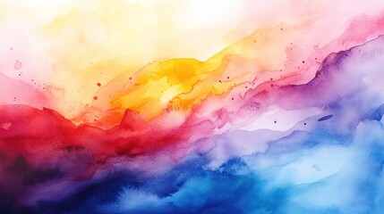Colorful rainbow watercolor splatters on white background, soft fluid art design for modern visuals