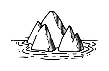 Mountain silhouette - vector icon. Rocky peaks. Mountains ranges. Black and white mountain icon