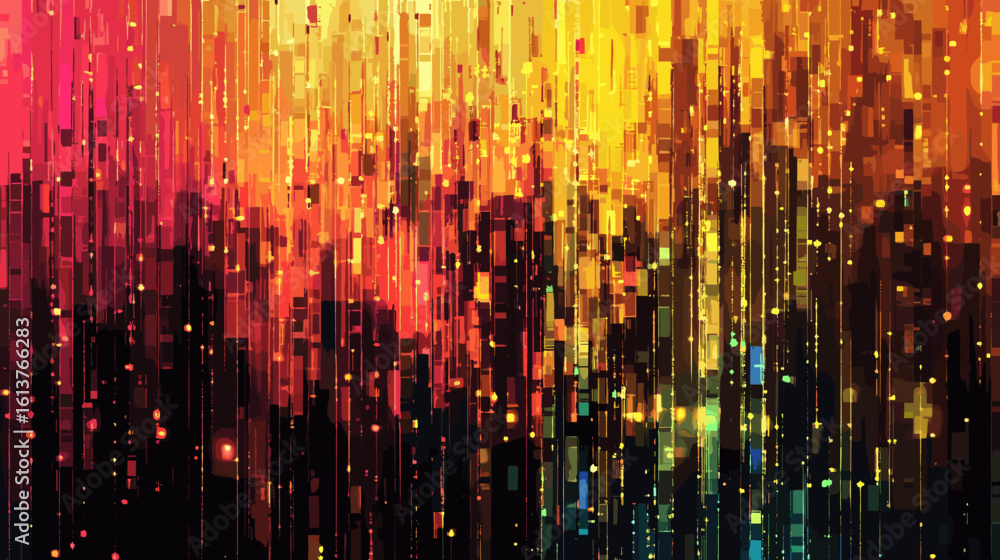 Poster abstract glitch vector background with colorful vertical lines