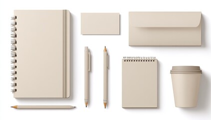Beige stationery set, top view