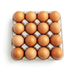 A dozen brown eggs in a carton isolated on white background