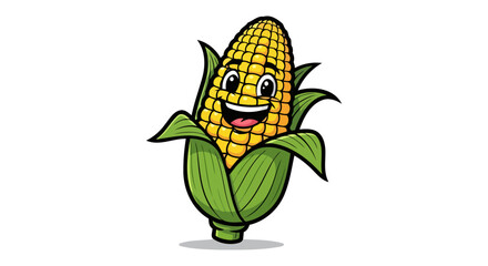 happy corn cob cartoon character isolated