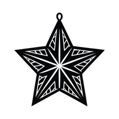 Ornate Black Star Christmas Ornament Design Element on White Background