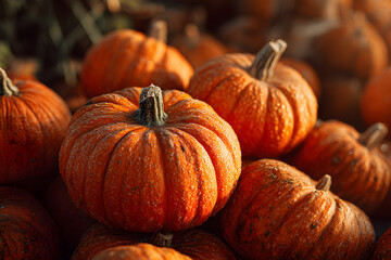 Recently harvested orange pumpkins in a random pile