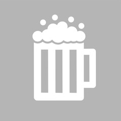 White beer mug icon with foam on gray background in flat minimalist vector style