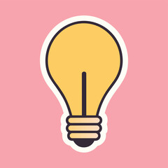 Yellow lightbulb icon on pink background flat vector in pastel minimalist style