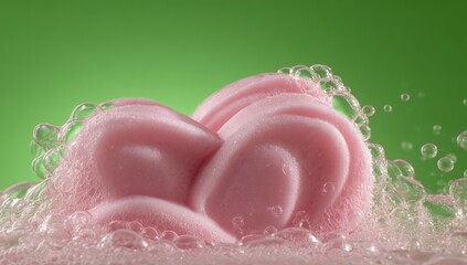 Fototapeta premium Pink soap bar in soapy water