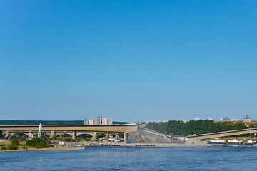 The remains of the collapsed "Carolabrücke" in June 2025 in Dresden. It was a road bridge over the river Elbe and collapsed in September 2024.	