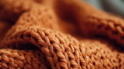 Close-up of textured, rust-colored knit fabric