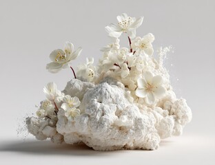 White blossoms atop a textured, cloud-like form