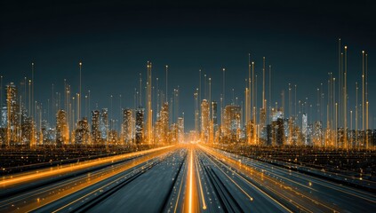 Cityscape of the future, digital highway
