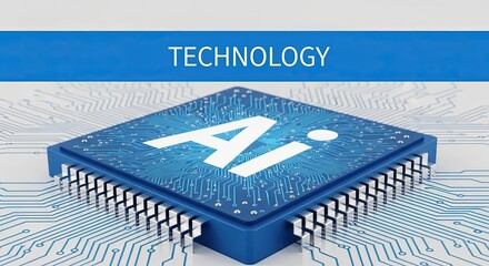 AI Microchip Technology: Futuristic Blue Circuit Board Design, Innovative Digital Concept