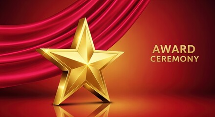 Red Carpet Award Ceremony:  Golden Star, Elegant 3D Render, Luxurious Success.