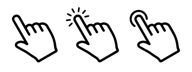 Hand cursor icons set. Pointer clicking symbol. Vector illustration.