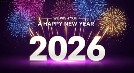 Happy new year 2026 with festive fireworks display