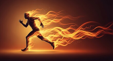 Runner ignited by fiery energy in motion