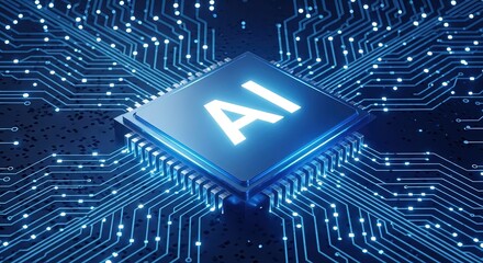 Glowing ai chip on a futuristic circuit board
