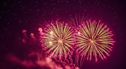 Two golden fireworks bursting in a dark night sky